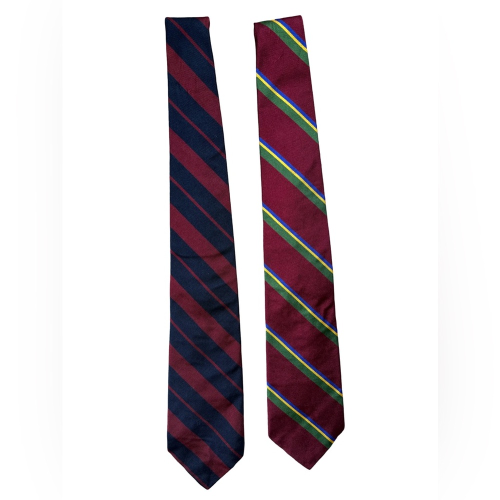 Ralph Lauren RLL Red Striped Pattern Ties Hand Finished Navy Striped PRL Tie (2)